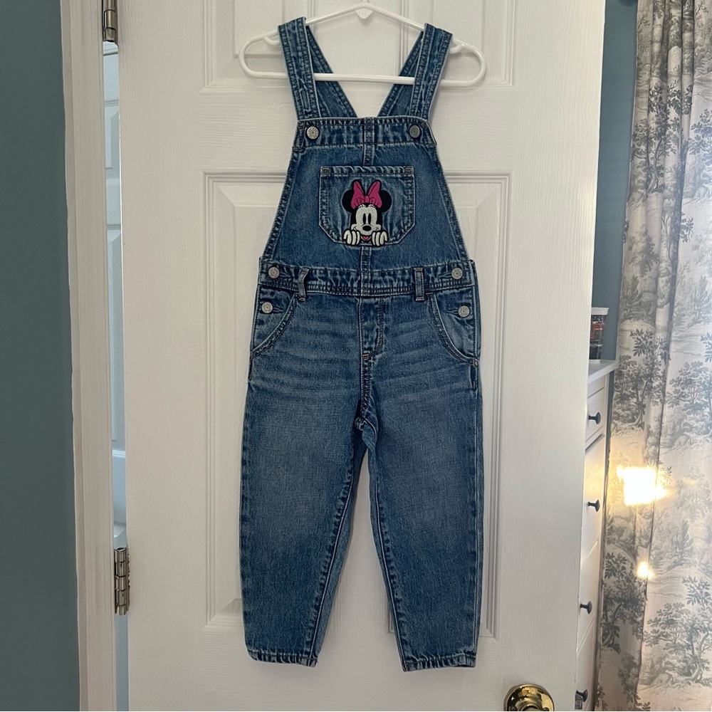 GAP Kids Blue Denim Overalls with Disney Minnie Mouse Patch